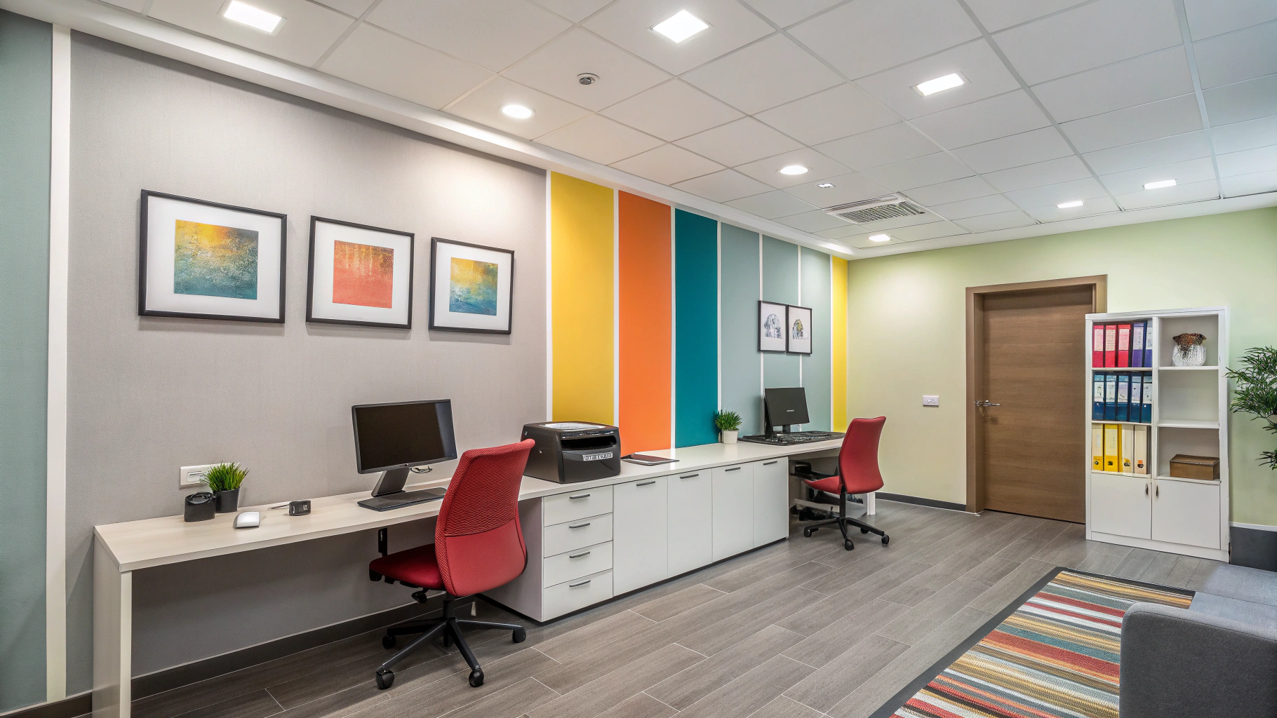 Commercial interior office painted with sharp architectural finishes
