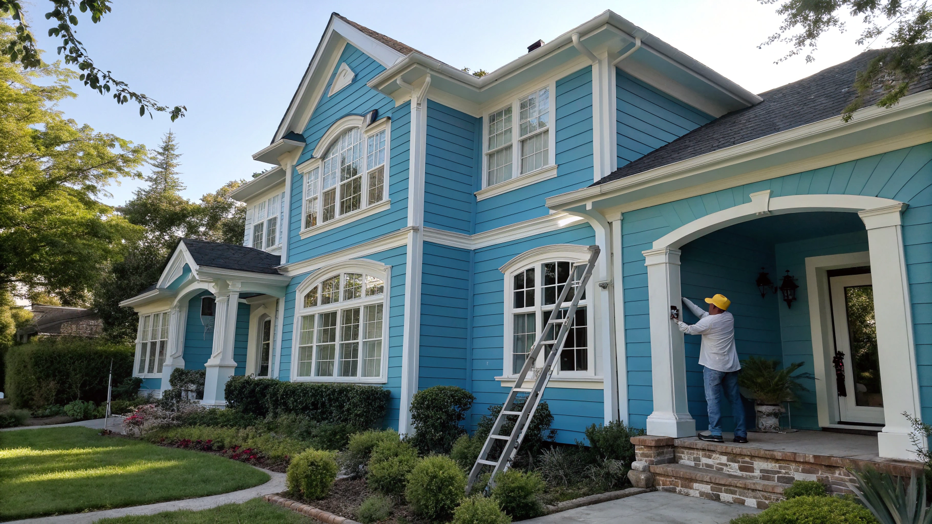 Freshly painted architectural home exterior with crisp siding lines