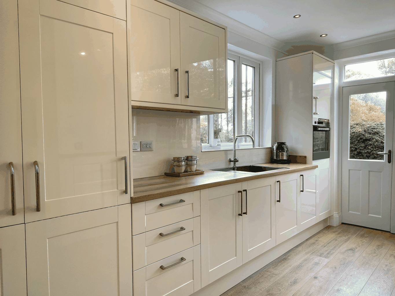 Modern spray-finished cabinetry with satin finish