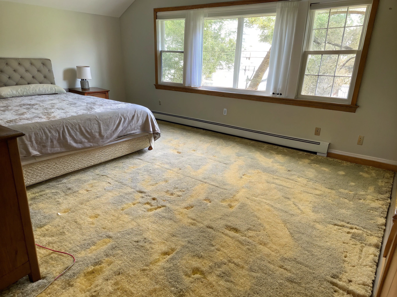 Living room before paint transformation showing worn surfaces