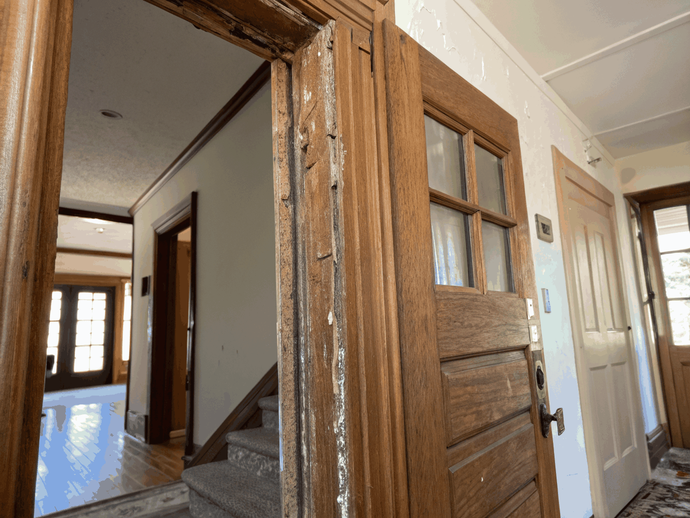 Door and trim moldings before restoration